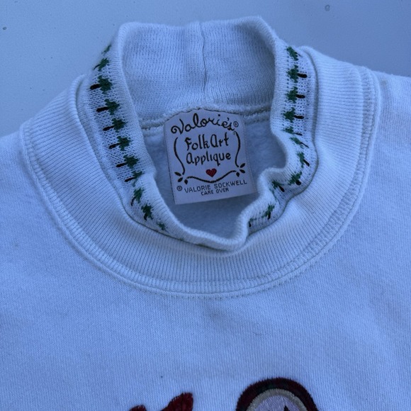 90s Valorie's Folk Art Applique Christmas White Festive Grandma Sweatshirt XL - Picture 3 of 9